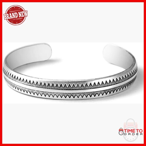 Sterling Silver Men's Adjustable Bangle Bracelet Shark Tooth Style